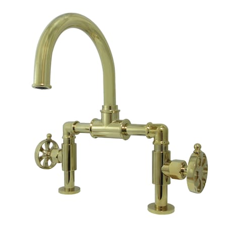 Kingston Brass Indstrl Style Wheel Handle Bridge Bathroom Faucet W/Pop-Up Drain, Brass KS2172RX